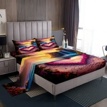 Erosebridal Rose Heart Twin Sheet Sets, Ocean Beach Bed Sheets Twin, Romantic Anniversary Bedding Twin Size, Lightweight Bedroom Decoration, 3pcs