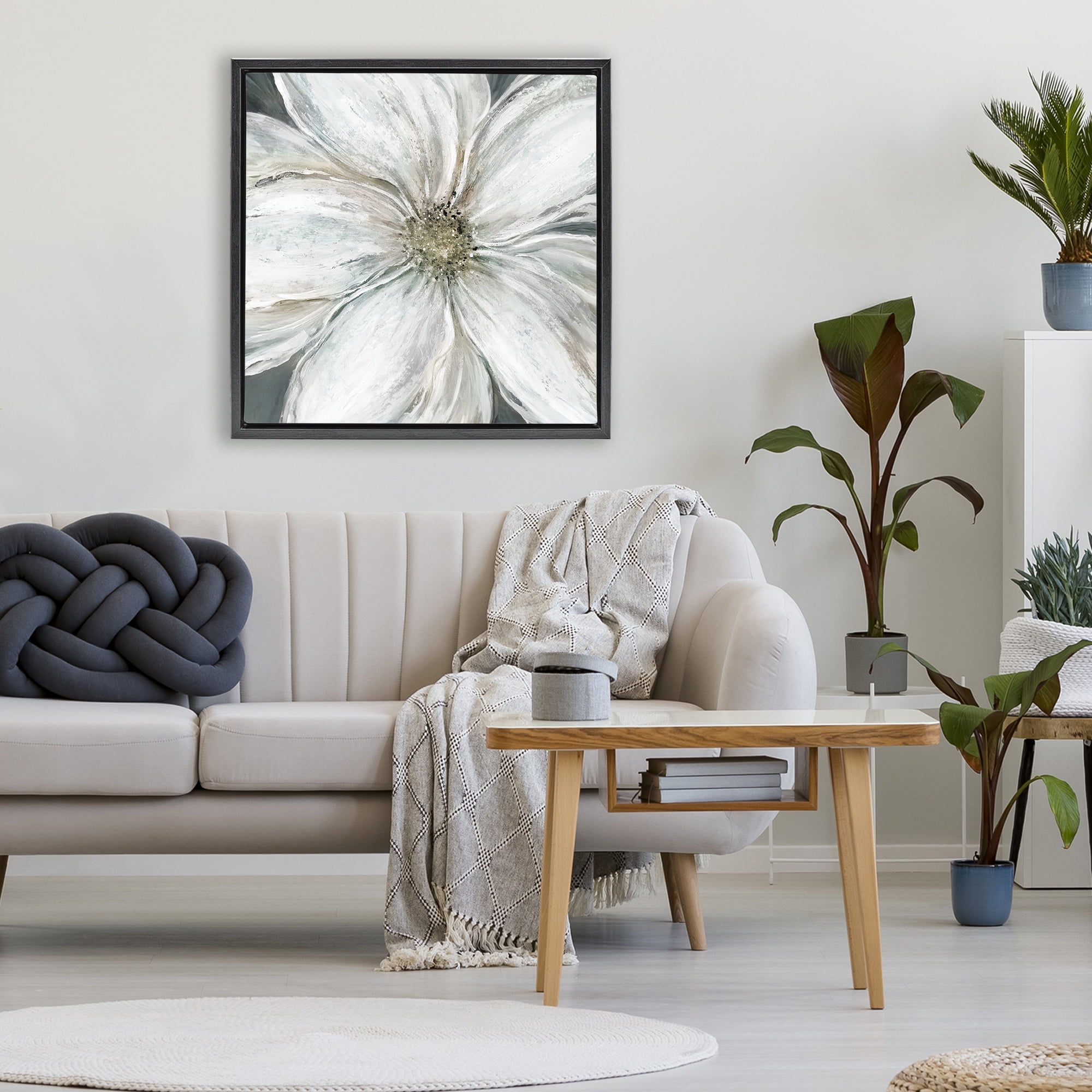 Stupell Industries Closeup Serene White Blossom Black Framed Floater Canvas Wall Art, design by Carol Robinson