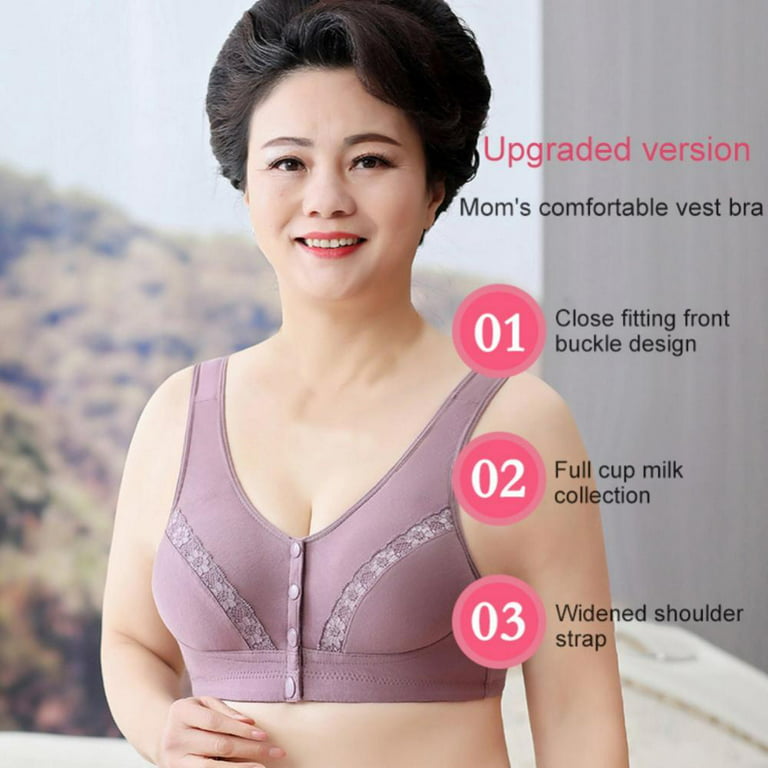 3 Pcs Cotton Front Button Bra Convenient Snap Sleep Bra Comfortable Easy  Close Sports Bras with Padded for Middle Aged Women, Fresh Colors