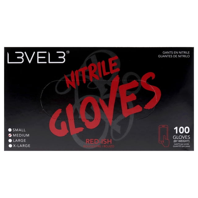 L3VEL3 Guantes (M) Guantes de Nitrilo - Rojo-Ish 100 Pc L3VEL3 Guantes (M) 100 Pc