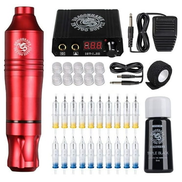 Dragonhawk Pro Complete Tätoo Pen Kit 20Pcs Cartridges Needles Power Supplies for Tätoo Beginners