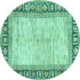 thumbnail image 1 of Ahgly Company Machine Washable Indoor Round Abstract Turquoise Blue Modern Area Rugs, 7' Round, 1 of 4