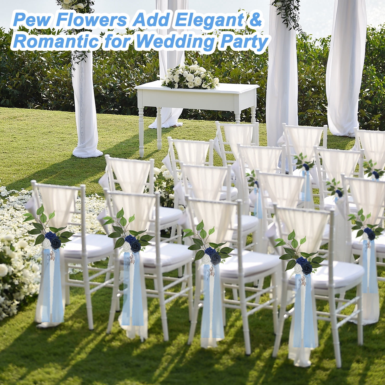 Uxcell Wedding Aisle Decorations Pew Flowers for Wedding Ceremony Chair Floral Decoration Artificial Flowers Blue 10 Pack