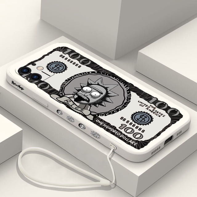 Ricks and Morties-funda de silicona con cordón para iPhone, carcasa de teléfono con diseño de dólar para iPhone 14, 13, 12, 11 Pro Max, Mini, X, XR, XS, SE 2020, 8, 7, 6, 6S Plus Fivean unisex