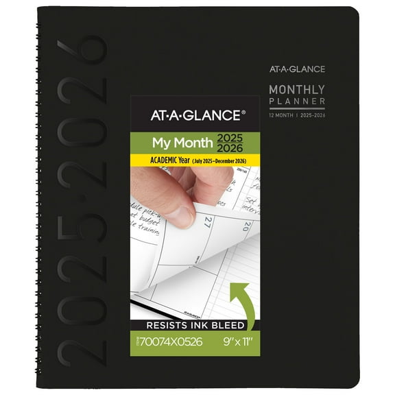 AT-A-GLANCE Contemporary Academic 2025-2026 Monthly Planner Black Large 9 x 11 -