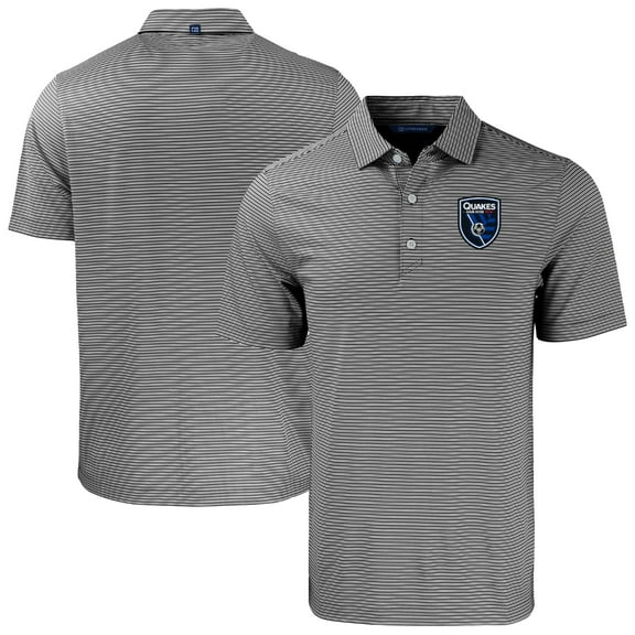 Men's-Cutter & Buck  Black San Jose Earthquakes Forge Eco Double Stripe Stretch Recycled Tri-Blend Polo