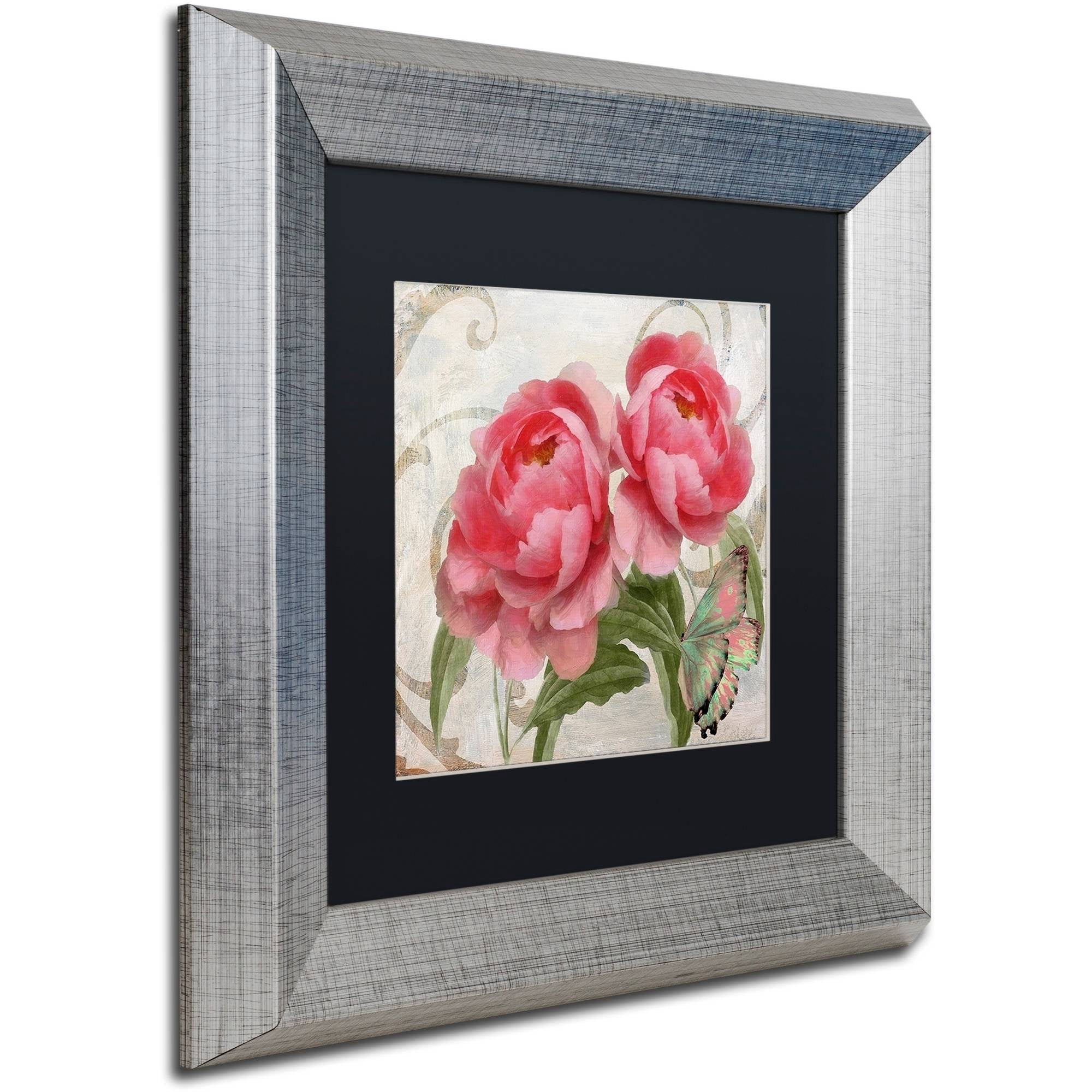 Trademark Fine Art "Apricot Peonies I" Canvas Art by Color Bakery Black Matte, Silver Frame