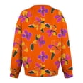 thumbnail image 4 of YueHuiYing Women's Oversized Hoodie - Orange Base with Black Floral Pattern V-Neck Long Sleeve Drop Shoulder with Ribbed Cuffs & Pockets Eye-Catching Top, 4 of 5