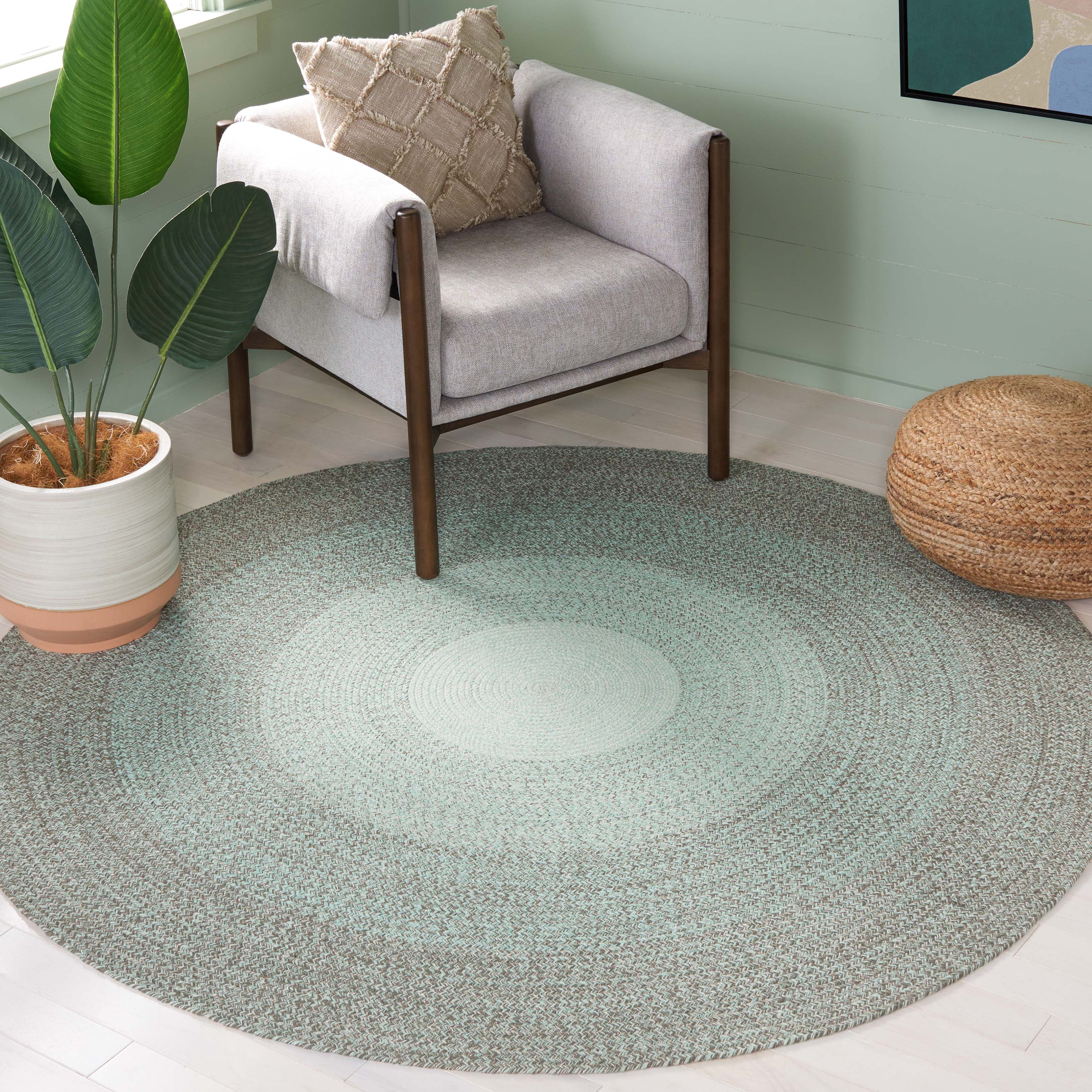 SAFAVIEH Cape Cod Richmal Geometric Cotton Area Rug, Green, 4' x 4' Round