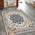 thumbnail image 3 of Vintage Ethnic Floral Washable Area Rug 3 x 5 ft Retro Navy Classical Bohemian Style , Soft Non Slip Rugs Stain Repellent Indoor Felt Carpet for Living Dining Room Bedroom Home Office, 3 of 9