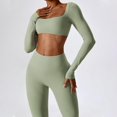 thumbnail image 5 of PISONIC Workout Sets for Women 2 Piece Square Neck Long Sleeve Crop Tops High Waist Flared Leggings Gym Sets, 5 of 6
