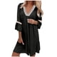 thumbnail image 2 of ICHUANYI Clearance Women Summer Casual Short Sleeve V Neck Solid Pagoda Sleeve Dresses Loose Dress(Black, M) ICHUANYI WER2023080706939, 2 of 5