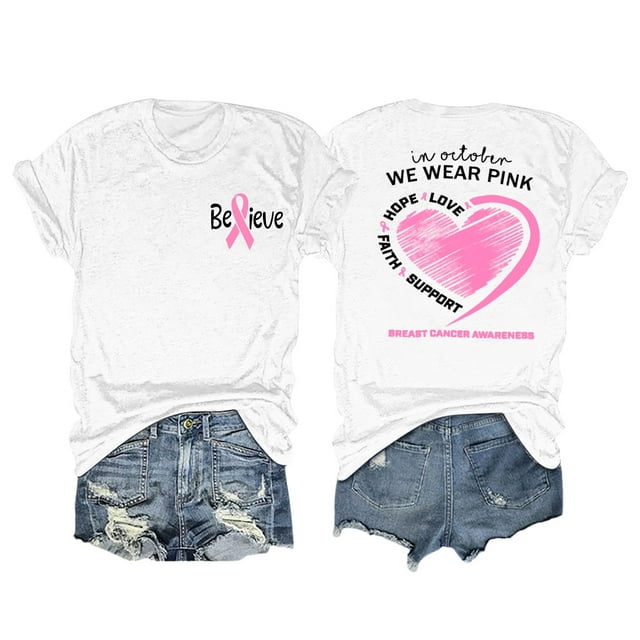 TINZ Cancer Shirt Women Cancer Shirts Ribbon Cancer Awareness Rainbow T Shirts Cancer Short Sleeve Tops Log Sleeve T Shirts for Women Set Shirt for Women Walking T Shirts Women