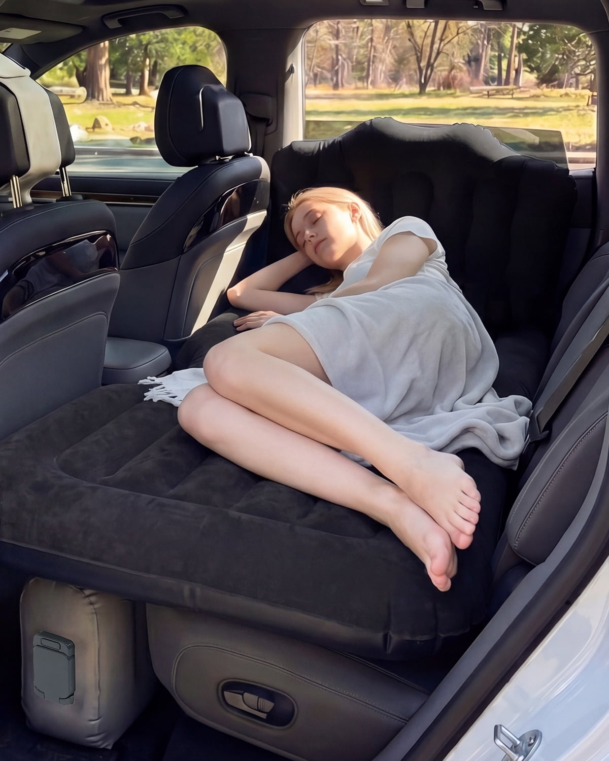 Back Seat Car Air Mattress: Cordless Inflatable SUV Car Camping Bed for Truck Van with Built-in Air Pump, Thickened Double-Sided Flocking Travel Car Sleeping Pad