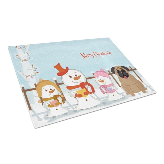 Caroline's Treasures Merry Christmas Carolers Pug Brown Glass Cutting Board Large
