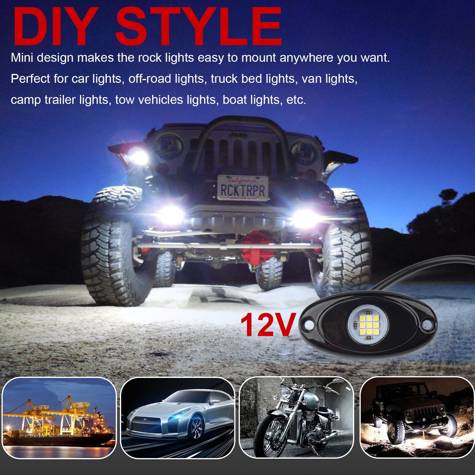 LineYDI 24 Pods White LED Rock Lights Neon Underglow Light for Car Truck ATV SUV Under Body Glow Light Trail Fender Lighting