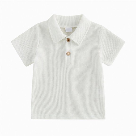 NIEWTR Toddler Boys Short Sleeve Polo Shirt School Uniform Solid Color Basic Button Front Soft Fabric Sizes 6T 7T 8T 9T 10T 11T 12T(A-White,3-4 Years )