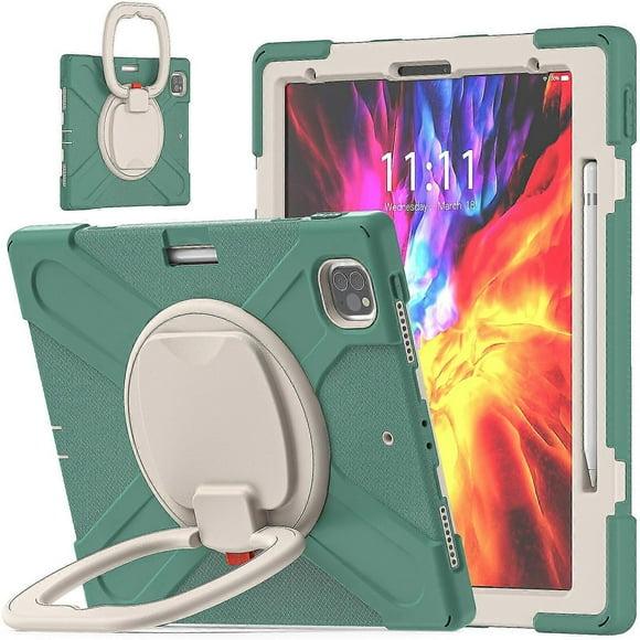 Color Matching Case For Ipad Pro 12.9 Inch 2020 With Big Adjustable Ring Stand, Pen Holder, Shock Protection Cover