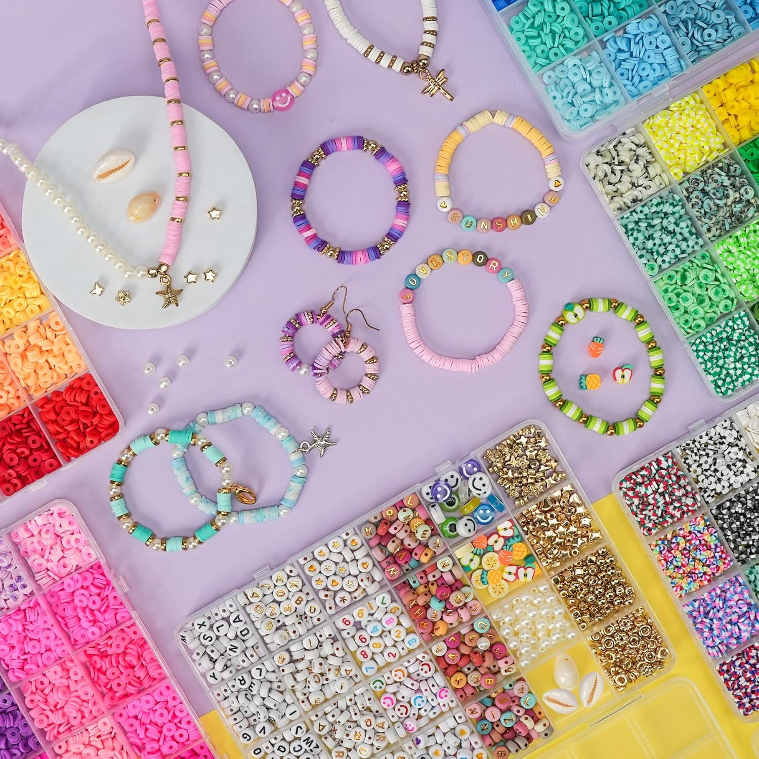25000Pcs Clay Beads Bracelets Making Kit for Girls, Beads for Bracelets 6 Boxes Bead for Jewelry Making Kit Friendship Bracelet Kit Teen Girl Gifts Trendy Stuff Letter Beads Craft Adult