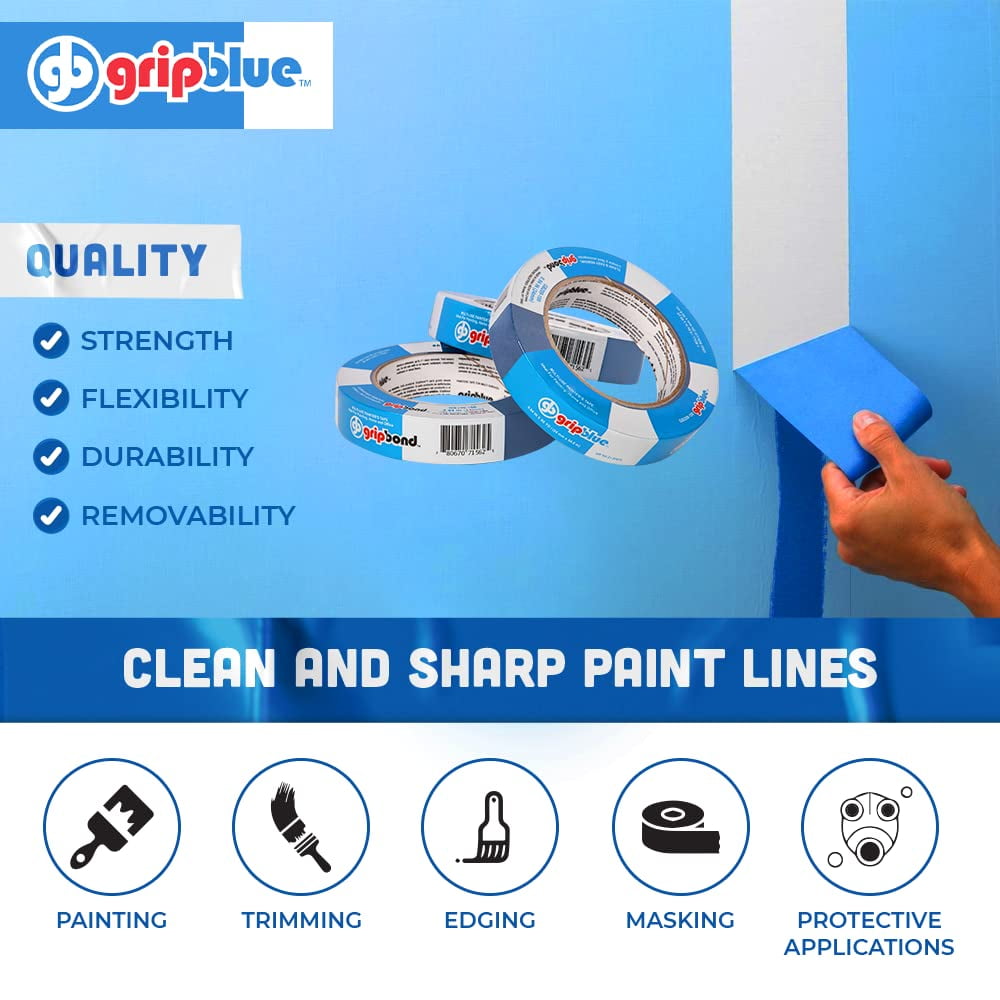 GripBlue Blue Painter’s Tape 1 Inch (0.94 in) x 60 Yards, 36 Rolls Contractor Pack, Multi-Surface Masking Tape for Painting, Clean Removal, Indoor Outdoor