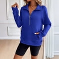 thumbnail image 2 of WTOBBY Women's Half Zip Pullover Sweatshirt Blouse, Casual Business Tunic Top with Long Sleeve Round Neck, Fashionable Fall Office Wear Comfortable Stretch Fabric,Royal Blue L, 2 of 5