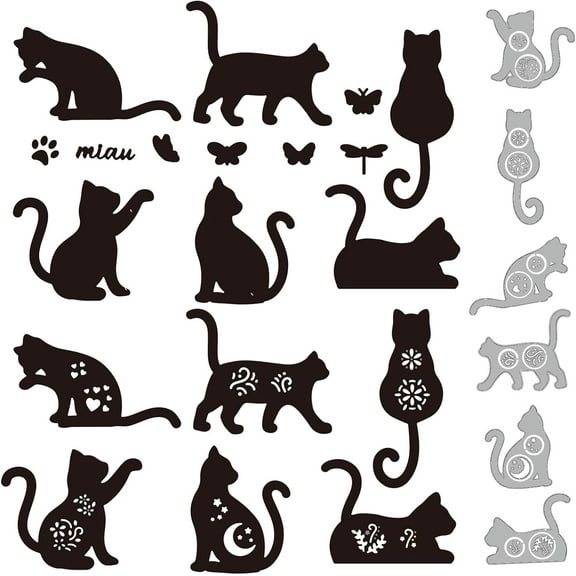 1Set 13Pcs Flower Cat Cutting Dies for DIY Scrapbooking Metal Cat Kitty Die Cuts Embossing Stencils Template for Paper Card Making Decoration Album Craft Decor diy