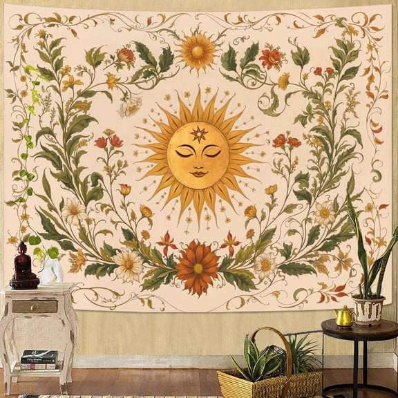 Sun Tapestry Boho Tapestry for Bedroom Yellow and Green Tapestries Wall Hanging Bedroom Living Room Wall Art and Home Decor 44x60