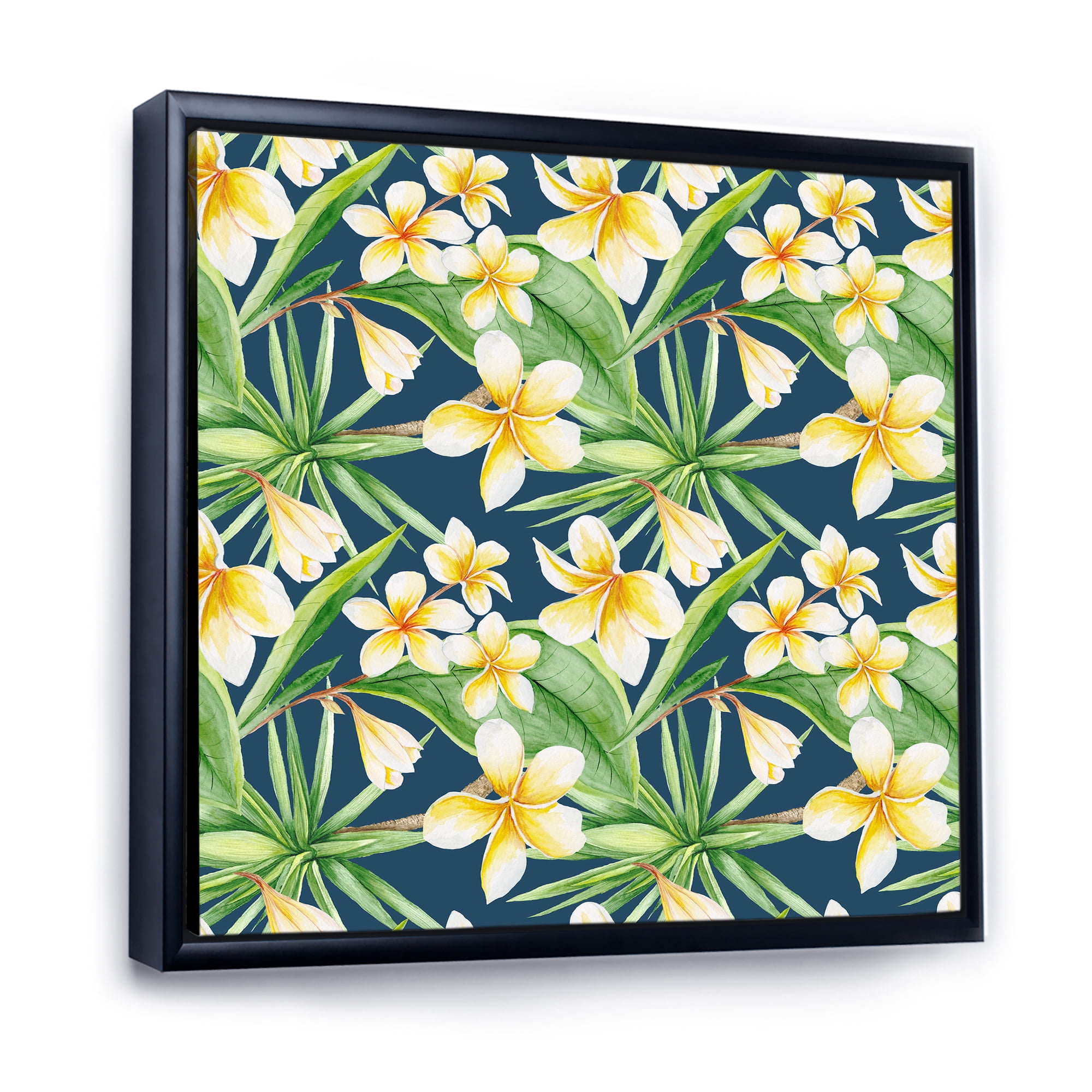 Designart 'Yellow Flowers and Tropical Foliage VIII' Modern Framed Canvas Wall Art Print