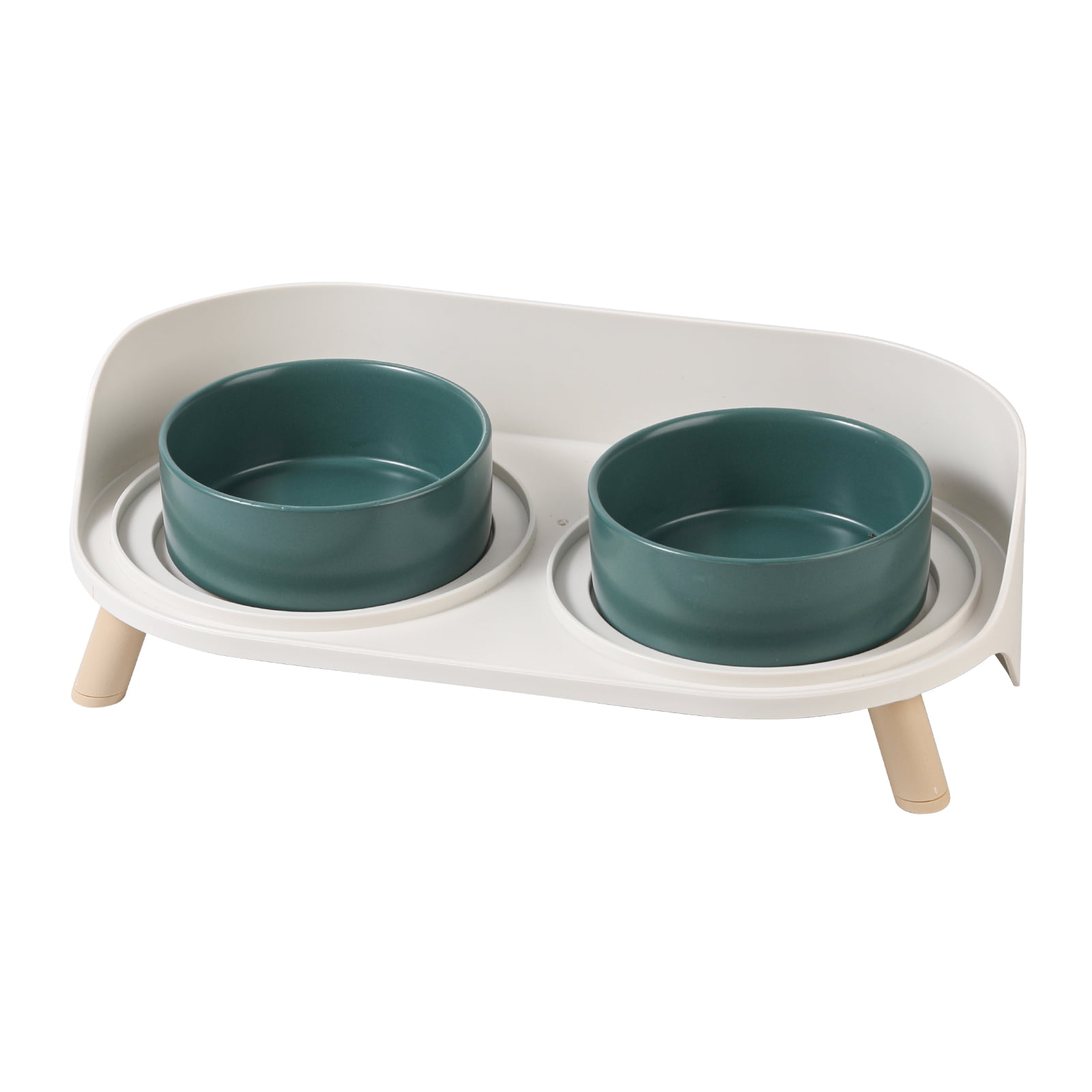 Cat Food Water Bowl Set - Raised Cat Bowls with Non Slip Stand - Elevated Puppy Bowls - Double Ceramic Cat Feeding Bowls - 2 x 480 ML - 16.23 OZ - Green