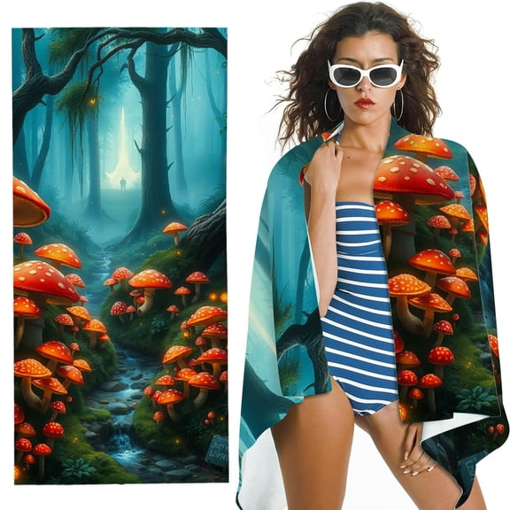 RKSupls Fantasy Mushroom Woodland Microfiber Beach Towel, Extra Large Quick Dry Lightweight Absorbent Towel for Travel Swimming Camping, Soft Super Absorbent- 30x60 in