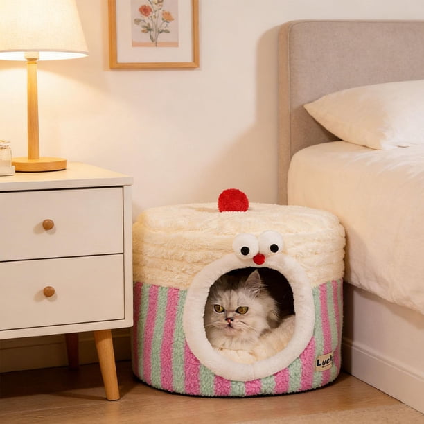 Cama cueva para gatos con cojín extraíble, forma semicerrada, cueva para gatos y tienda de campaña para mascotas, lugar cómodo para dormir para perros SG