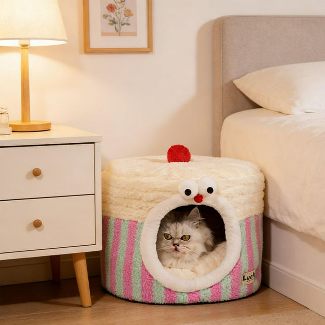 Cama cueva para gatos con cojín extraíble, forma semicerrada, cueva para gatos y tienda de campaña para mascotas, lugar cómodo para dormir para perros SG