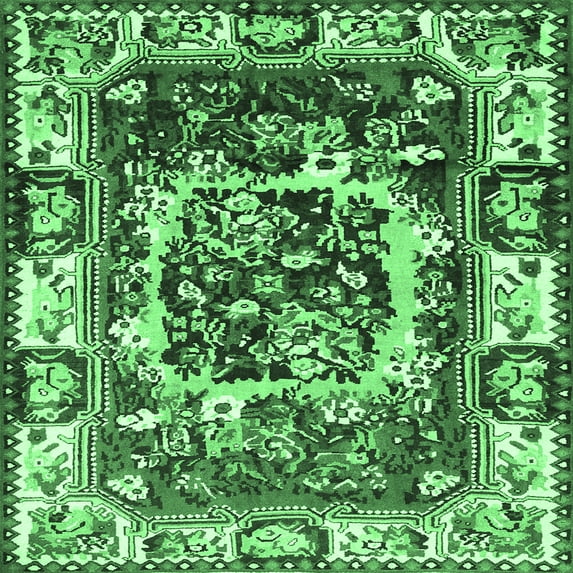 Ahgly Company Indoor Square Persian Emerald Green Traditional Area Rugs, 8' Square
