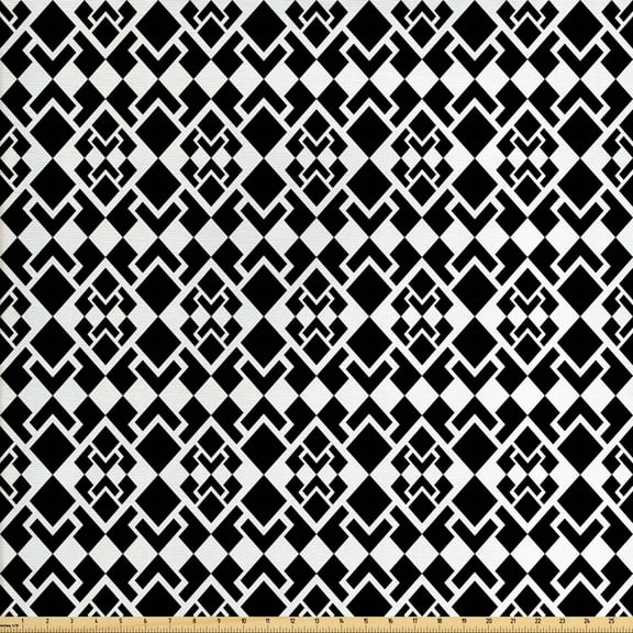 Ambesonne Abstract Fabric by the Yard Upholstery, Triangle Shapes Geometric, 5 Yards, Black White