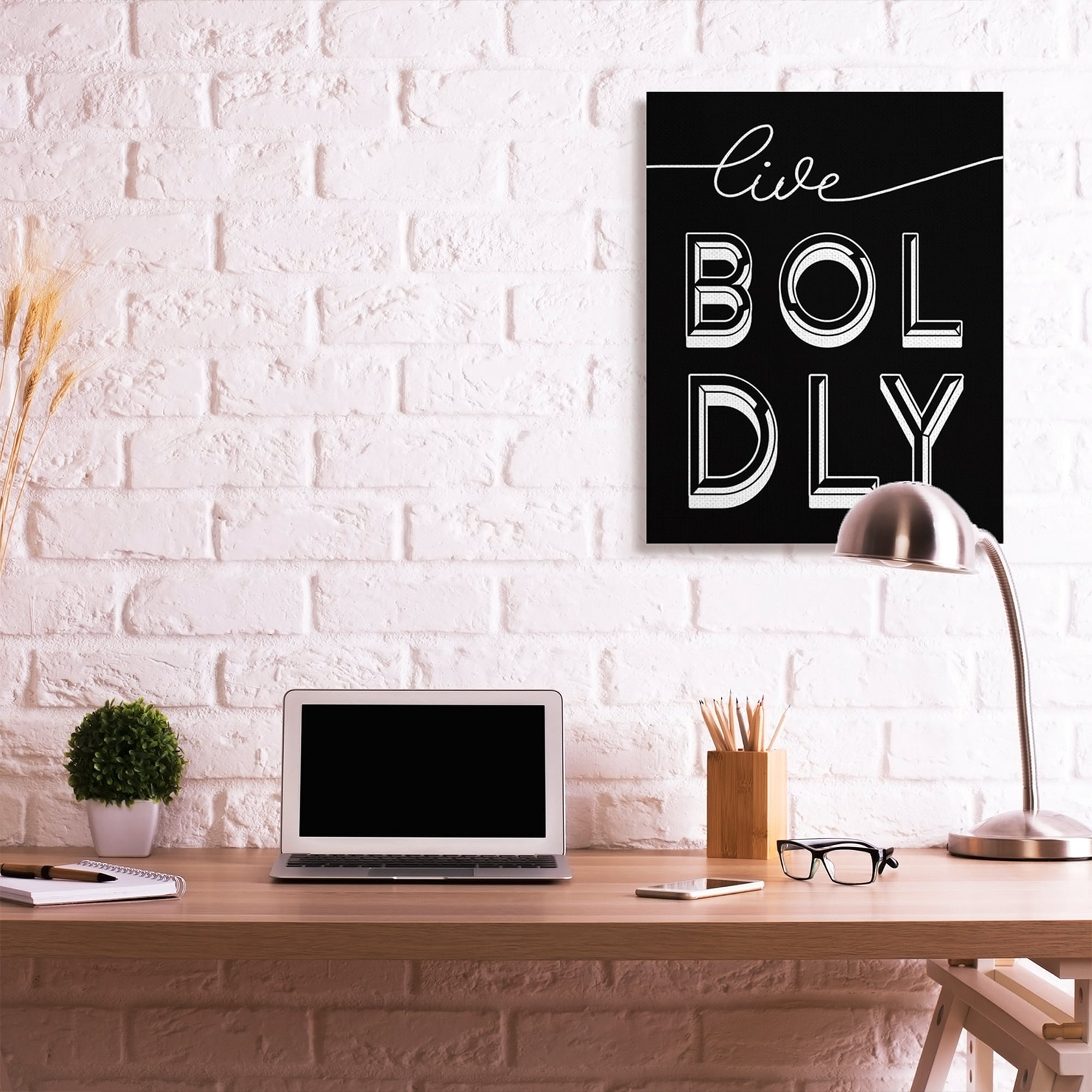 Stupell Industries Live Boldly Text Unique Pop Typography Black White Canvas Wall Art by Daphne Polselli