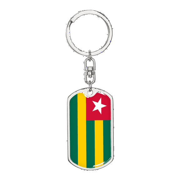 Togo Flag Swivel Keychain Dog Tag Stainless Steel or 18k Gold