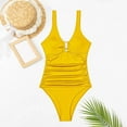thumbnail image 6 of Huowey Swimwear Suit Women Monokinis Bathing Tummy Control Ruched Swimsuits V-Neck Swimwears Bohemian Bathing Suit Honeymoon Cruise Trendy Wear, 6 of 6