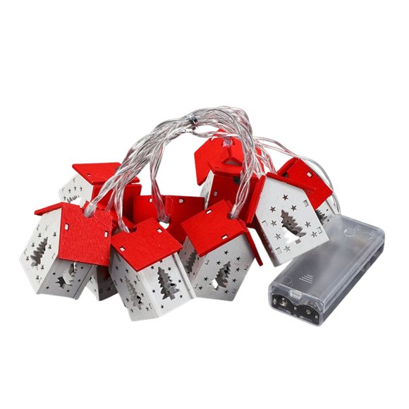 Christmas String Lights 6.6 Ft Wooden House String Lights With Hollow Out Christmas Tree Pattern Warm Colored Light
