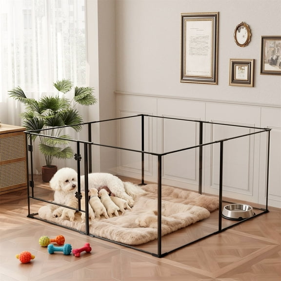 BingoPaw Acrylic Dog Playpen Fence Pet Clear Exercise Play Pen Whelping Box for Small Medium Large Dogs