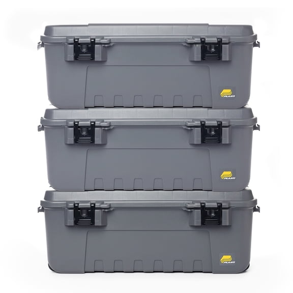 Plano 3 Pack Storage Trunk with Wheels, Lockable Sportsman Box, 108 Quart, Gray