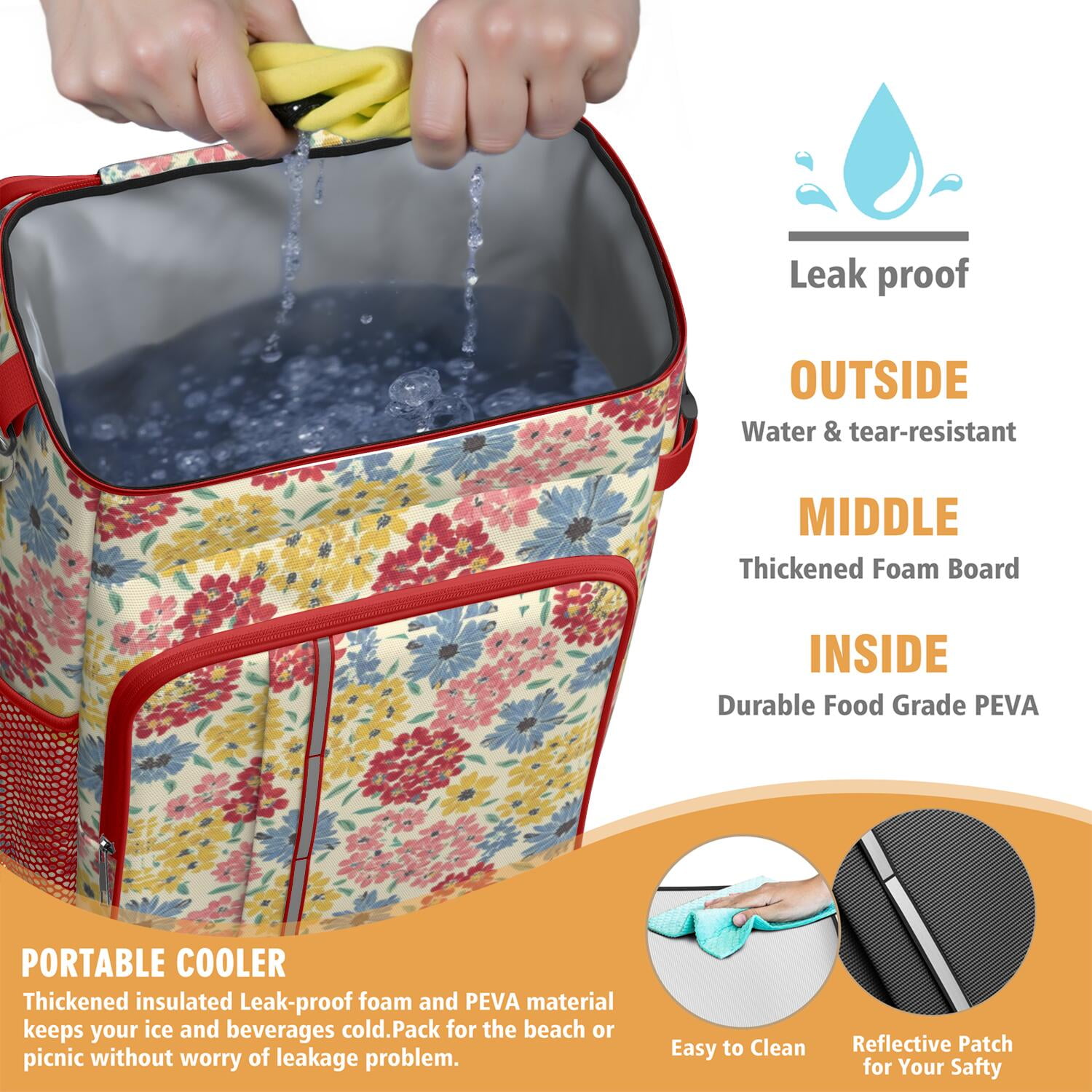 Travel Cooler Bag - Pioneer Flower Camping Beer Cooler Backpack with Bottle Opener- Waterproof Insulated Picnic Backpacks - Cooler Bag for Beach