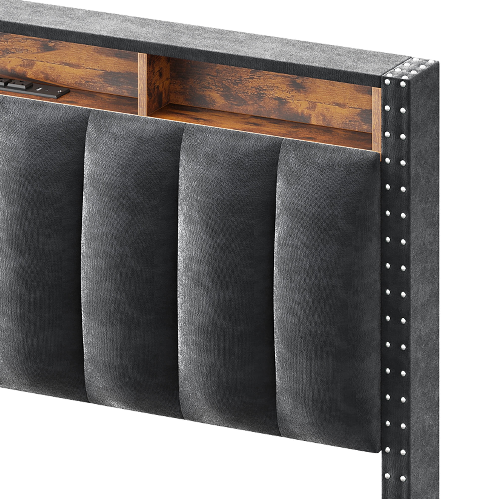 Uforic King Size Storage Bed Frame with Charging Station & Drawers, Platform Bed Frame with Drawers, Gray