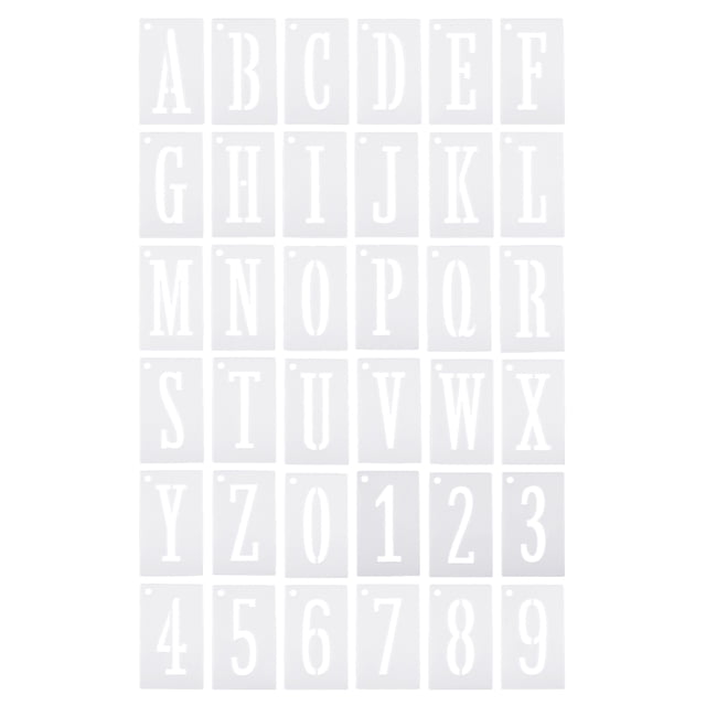 Unique Bargains 3 Inch Letter Number Stencils 2.4' Width Reusable Alphabet Numbers Templates Set with Ring, White 36 Pack