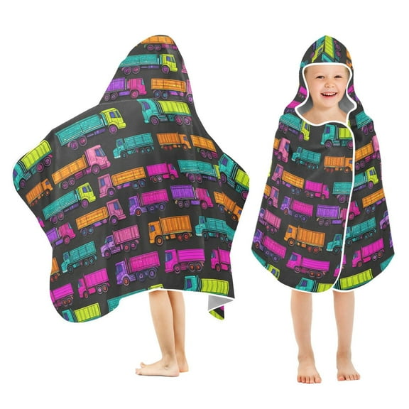 joogoo Cartoon Trucks Vehicle Kids Hooded Beach Towel Baby Bath Towel 23.5"x50"