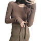thumbnail image 4 of Jersey de punto mujer cuello redondo manga larga delgado color sólido top, marrón Inevent AP001441-05, 4 of 7