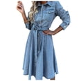 thumbnail image 2 of Fulijie Women's 2021 Fashion Summer Short Sleeve Slim Denim Midi Dress Blue, 2 of 9