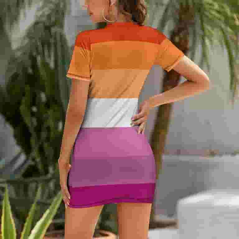 Lesbian Pride Flag Dresses for Women Short Sleeve Round Neck Dress