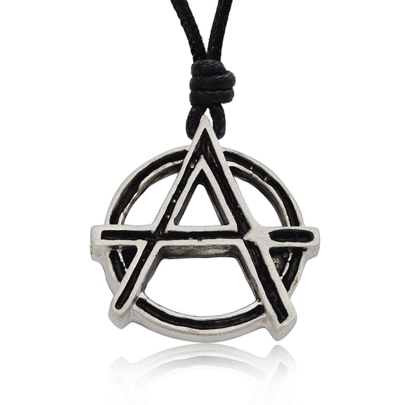 Anarchy Silver Pewter Charm Necklace Pendant Jewelry With Cotton Cord