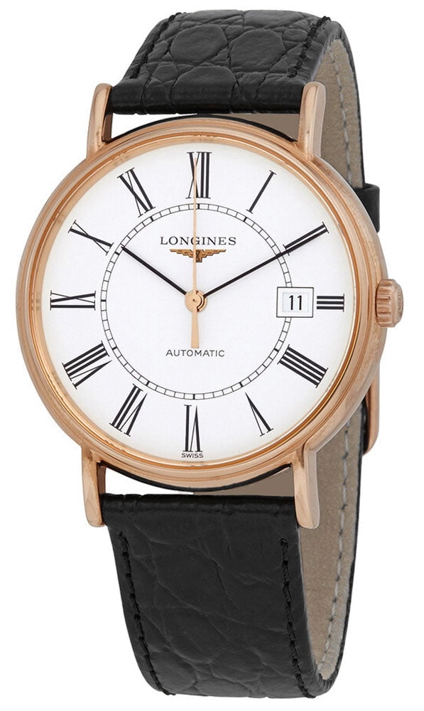 Longines Presence Automatic Rose Gold PVD White Dial Black Leather ...
