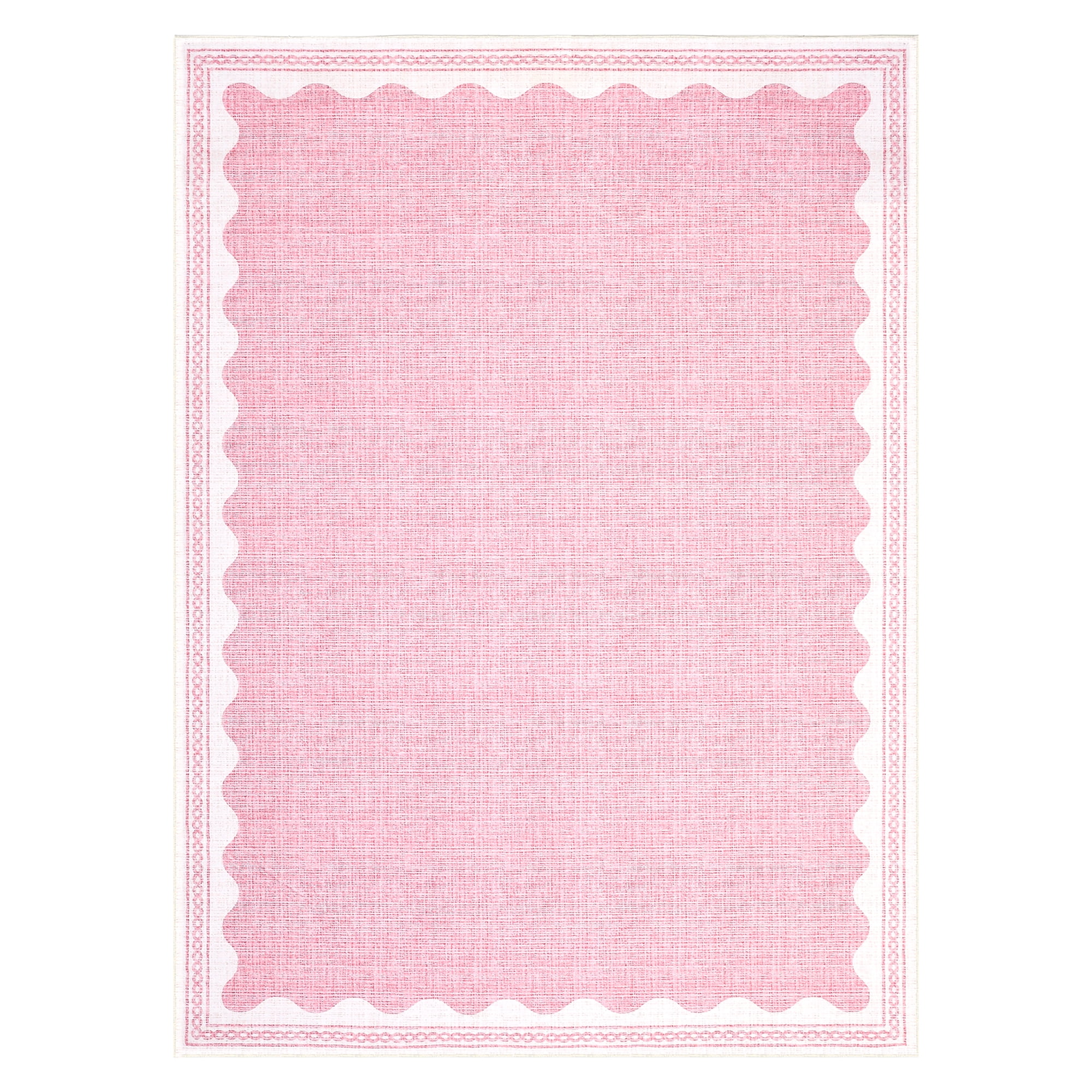 GlowSol 9'x12' Scalloped Pattern Area Rugs for Living Room Solid Washable Non Slip Low Pile Accent Rug for Bedroom, Pink